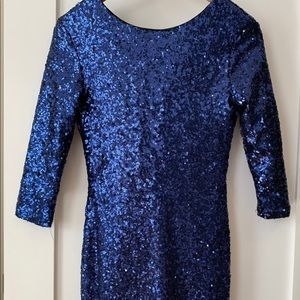 Beautiful Blue Low-Back Sequin Cocktail Dress